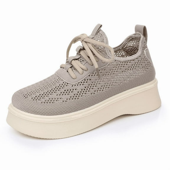 CHICVOMEY Women's Platform Sneakers Breathable Mesh Chunky Sole Shoes for Women Comfortable Lace-Up Walking Shoes with Thick Cushioned Platform Non-Slip Casual Shoes