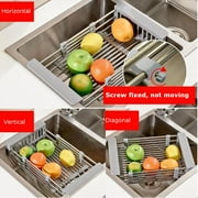 Expandable Dish Drying Rack Over The Sink Dish Basket Drainer with Telescopic Arms Functional Kitchen Sink Organizer for Vegetable, Fruit and Tableware