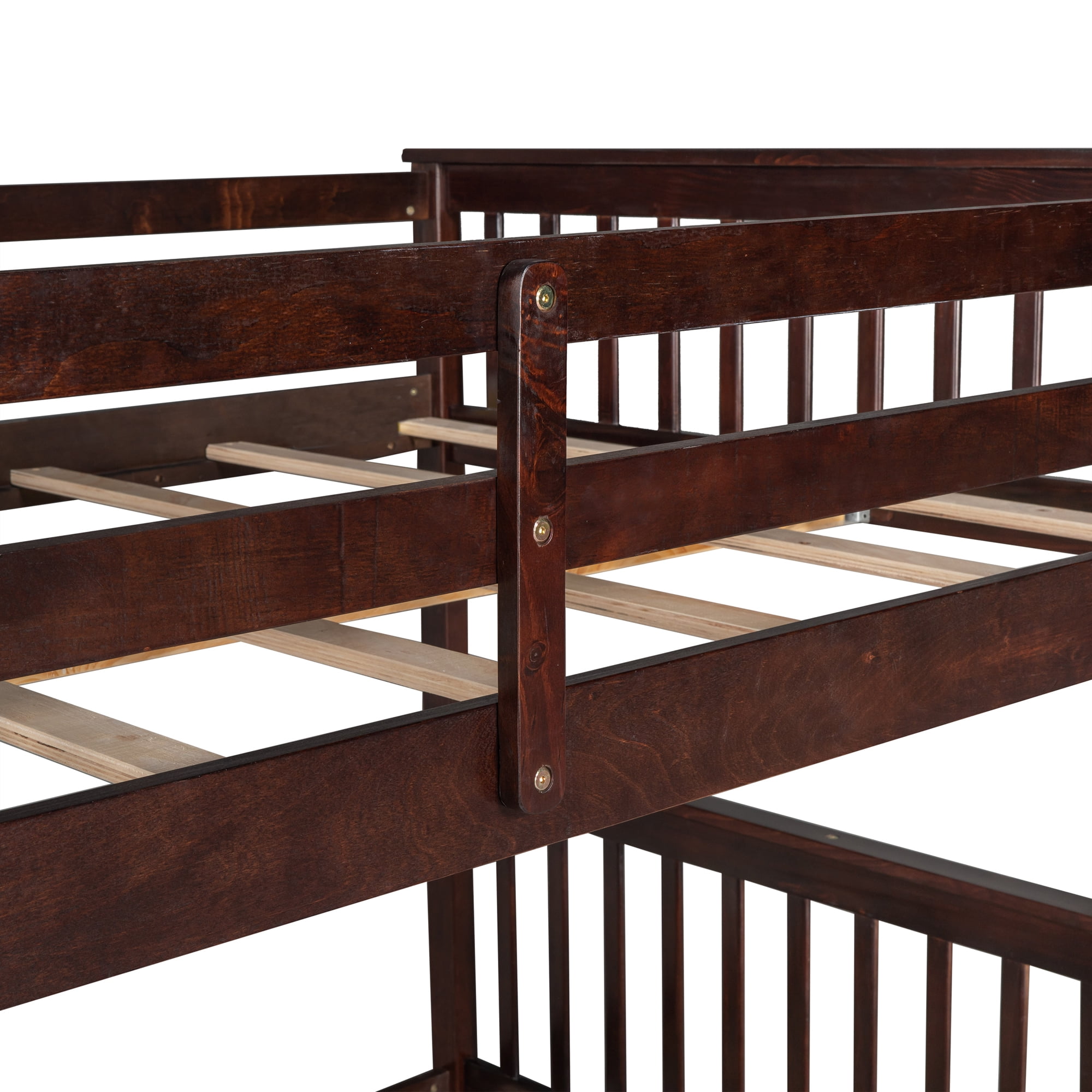 Aukfa Full over Full Bunk Bed with Two Storage Drawers, Wood Convertible Two Bed for Kids Teens - Espresso