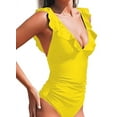 thumbnail image 2 of Women'S Ruffled One Piece Swimsuit V Neck Lace Up Yellow L, 2 of 6