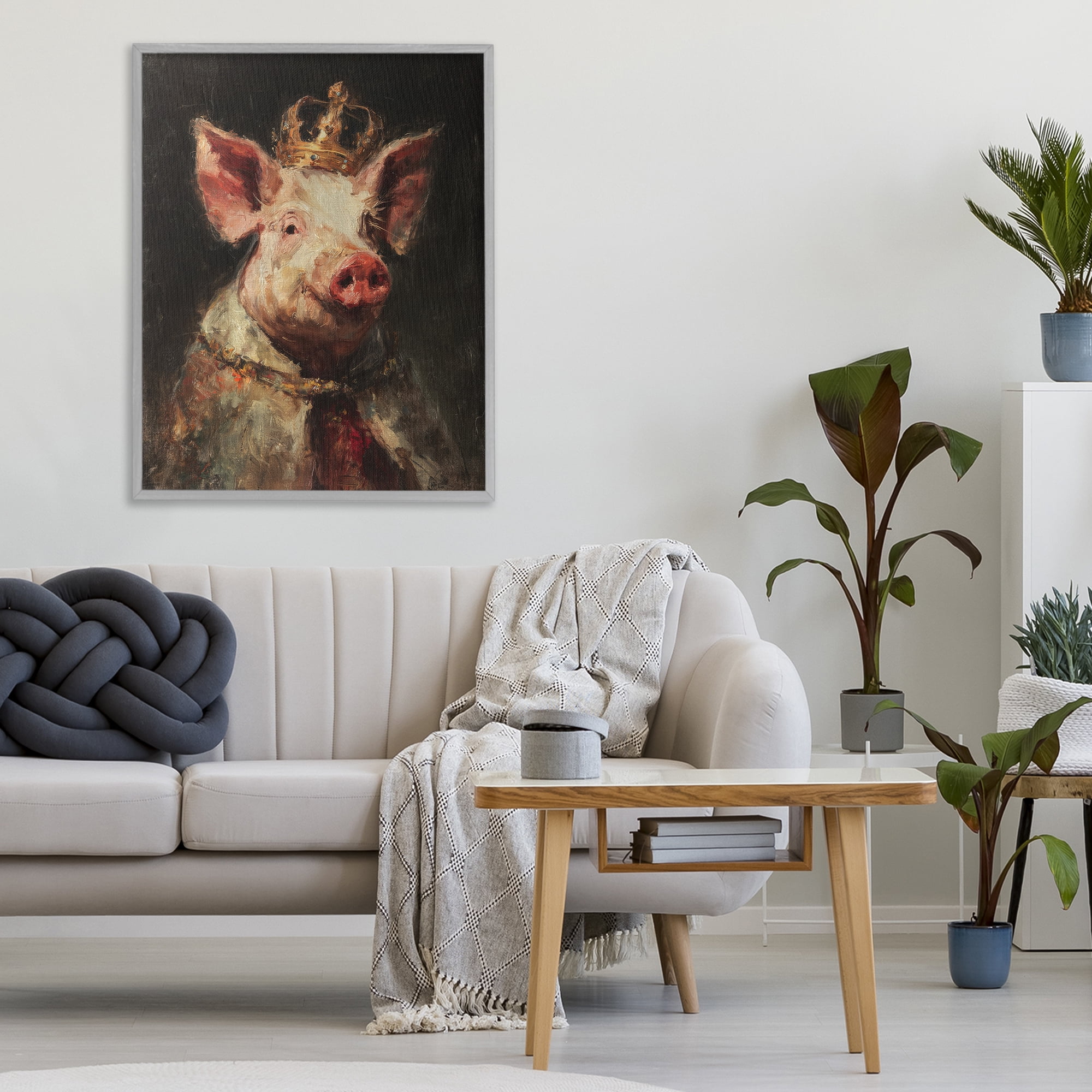 Stupell Industries Royal Swine Portrait Gray Framed Giclee Art, design by Svetlana Aleynikova