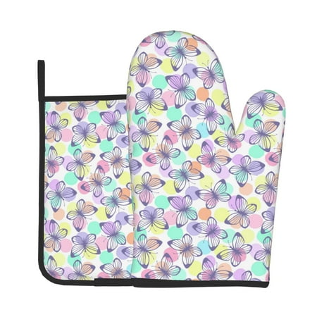 

Tebeau Butterflies on Polka Dots Print Oven Mitts and Pan Racks 2-Piece Set Kitchen Oven Mitts and Pan Racks Heat Resistant 500 °F for Baking and Cooking