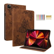 Feishell Smart Cover for Apple iPad Pro 11-inch 4th 3rd 2nd 1st Gen Air 5 4 10.9-inch,Shockproof Butterfly & Flower Embossed Pattern PU Leather Folio Flip Card Slots Case with Auto Wake Sleep,Brown