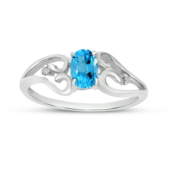 10k White Gold Oval Blue Topaz And Diamond Ring