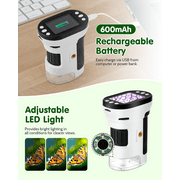 Zacro Handheld Microscope for Kids, Portable Pocket Microscope with 2” LCD Screen & Adjustable LED for Kids 8-12, White