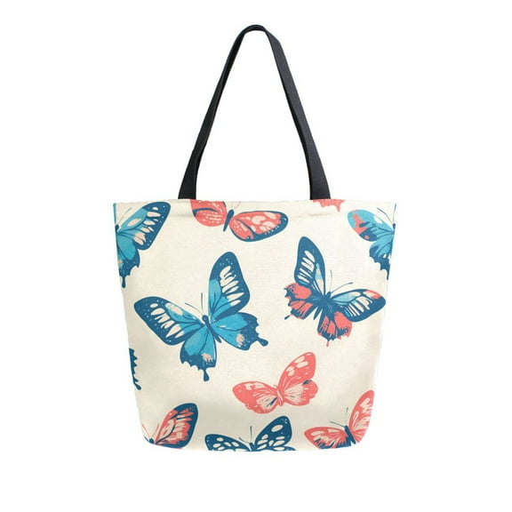 FORMRS Womens Canvas Tote Bag with Zipper Inner Pocket Shoulder Handbag, Green Butterflies