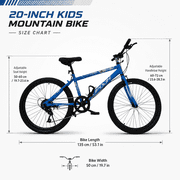 FUPOJH 20 inch Boys Bike,7-Speed Kids Mountain Bike for Ages 8-12,V-Brakes,off-Road Tires,Blue