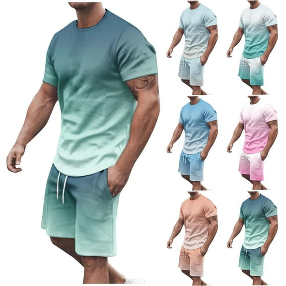 GERsome Men's 2 Piece Summer Lounge Outfits Short Sleeve Crewneck T Shirts and Shorts Loungewear Casual Tracksuit with Pockets M-5XL