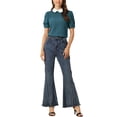 thumbnail image 2 of INSPIRE CHIC Blouse Plissée à Manches Courtes Bouffantes pour Femme à Col Peter Pan Contrastant Bleu Lac S, 2 of 5