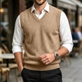 thumbnail image 3 of Dwellite Sweater Vest for Men Casual Sleeveless Knit Pullover V Neck Solid Knit Business Office Fall Winter Sweaters Khaki 2XL, 3 of 8