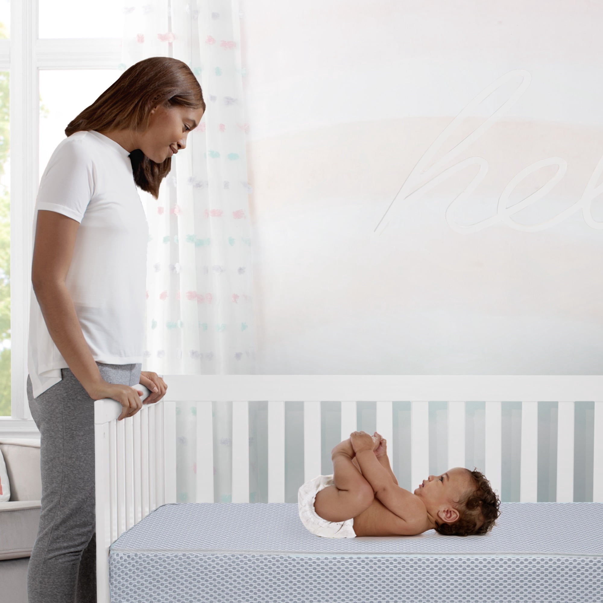 Simmons Kids Silver Nights Dual Sided 2-Stage Baby Crib Mattress and Toddler Mattress - GREENGUARD Gold – Waterproof - Sustainably Sourced Core Fiber Core, Grey