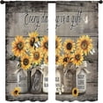 thumbnail image 5 of Farmhouse Vintage Country Sunflower Kitchen Curtains 27.5W X 39L Inch 2 Panels Rod Pocket Brown Rustic Yellow Floral Inspirational Small Short Cafe Tier Cottage Window Drapes Treatment Decor, 5 of 6