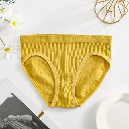 

Aayomet Women s Brief Underwear Women Mid Waist Solid Color Ribbed Cotton File Sexy Breathable Seamless Briefs Panties Yellow L