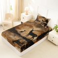 thumbnail image 4 of Castle Fairy Vintage Woodland Deer Twin Sheets 3pcs,Watercolor Rustic Animal Bedding,Sepia Brown Cream,1 Fitted Sheet, 1 Flat Sheet and 1 Pillowcase, 4 of 6