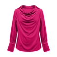 thumbnail image 4 of VISALY Women's Cowl Neck Velvet Tops Business Dressy Casual Blouses Tunic Tops Smocked Tops Long Sleeve Shirts Trendy Elegant Shirts Wrinkle Free Blouses Slim Fitted Blouses Fall Outfits Hot Pink L, 4 of 5
