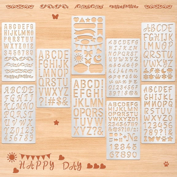 Neasyth 9 Pcs Metal Stencil, Wood Stencil Templates for Journaling, Burning Stencils for Wood Carving Drawing Engraving Scrapbooking Journal Craft DIY