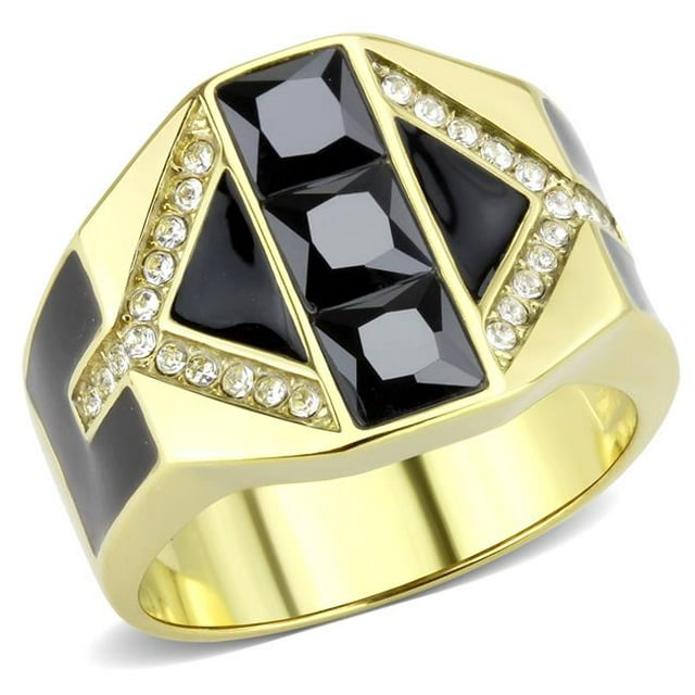 Alamode TK3721-9 Bague Homme IP Or Acier Inoxydable avec Grade AAA CZ en Diamant Noir - Taille 9