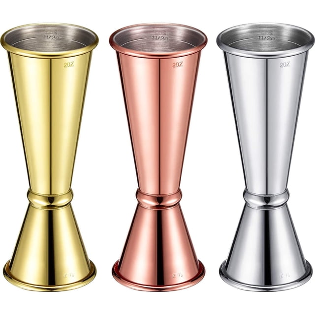 Jigger de cóctel doble Jigger de cóctel de acero inoxidable Jigger de medición de barra de taza de medida de bebida doble (1 y 2 oz), 3 piezas Namotu WMZL-746