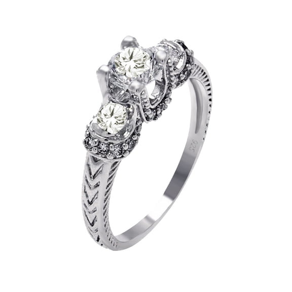 Rhodium Plated Sterling Silver 925 Clear Cubic Zirconia Bridal Ring Band White Jewelry Female Size 7