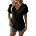 thumbnail image 2 of Txenfivo Shirts for Women Summer Tops Womens Short Sleeve Henley Shirts Ribbed Button Down Casual Tunic Tops Fitted T-Shirts V Neck Knit Ribbed Henley Shirt Tops 2025 Trendy Basic Tunic Tops Tee, 2 of 6