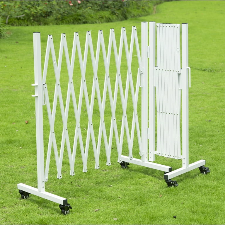 KENNISI Aluminum Expandable Barricade with Casters, Rotating Design,  Portable Outdoor Retractable Driveway Gate, 18ft, Mobile Pet Fence  Adjustable Dog Gate 
