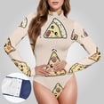 thumbnail image 3 of Cute Pizza Women's Bodysuit Jumpsuit Mock Turtle Neck Long Sleeve TopsOne Piece Leotards Shirt Yoga Outfits, 3 of 8