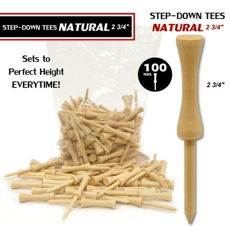 Step Down Golf Tees - Premium Natural Wood Golf Tees (Step Tees) - 100 Pack