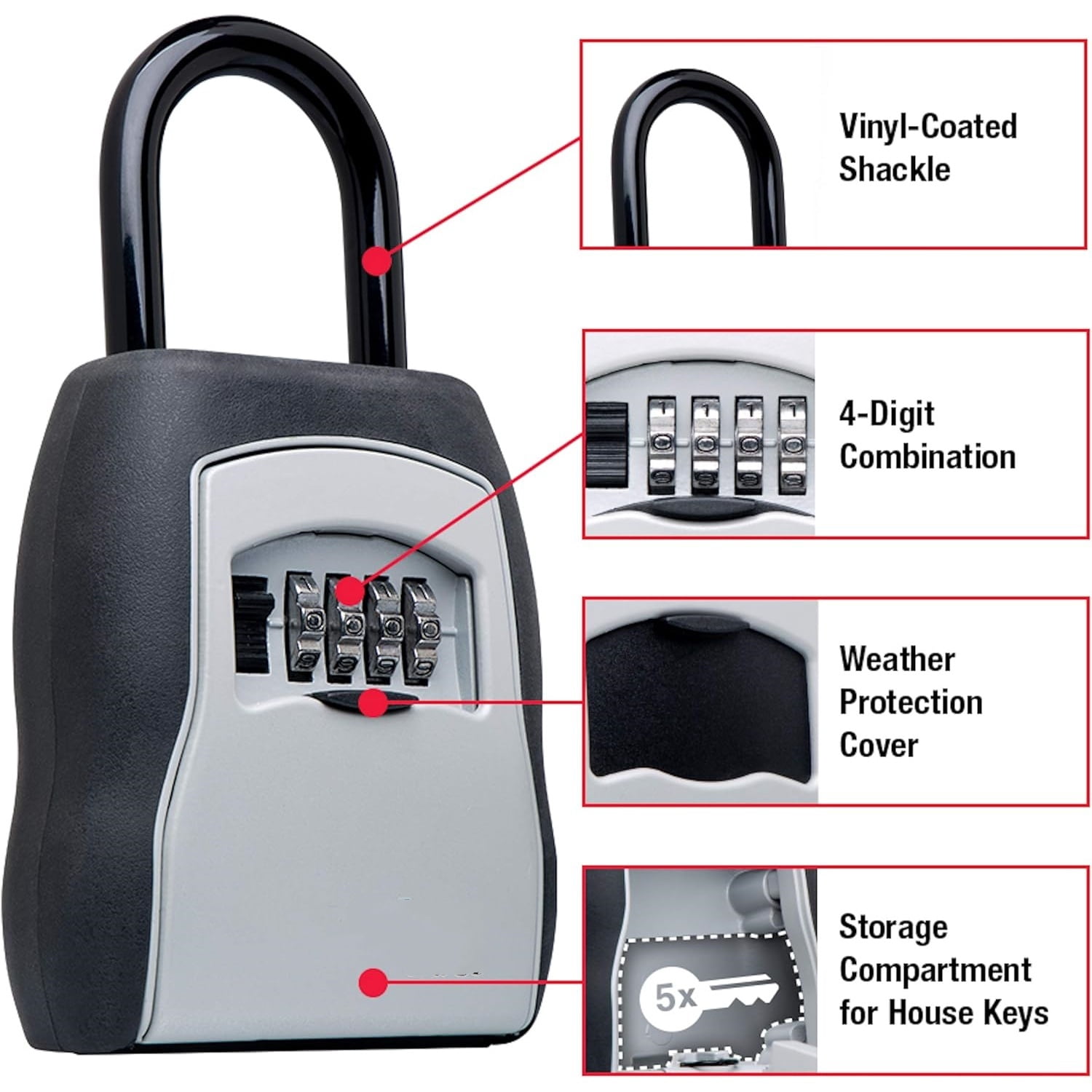 Key Lock Box, Outdoor Lock Box for House Keys, Portable Combination Lockbox Resettable Code