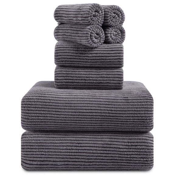 Smuge 8 Piece Extra Large Bath Towel Sets, 2 Bath Towels , 2 Hand Towels, 4 Washcloths, Soft Microfiber Oversized Bath Towels for Bathroom(Dark Grey)