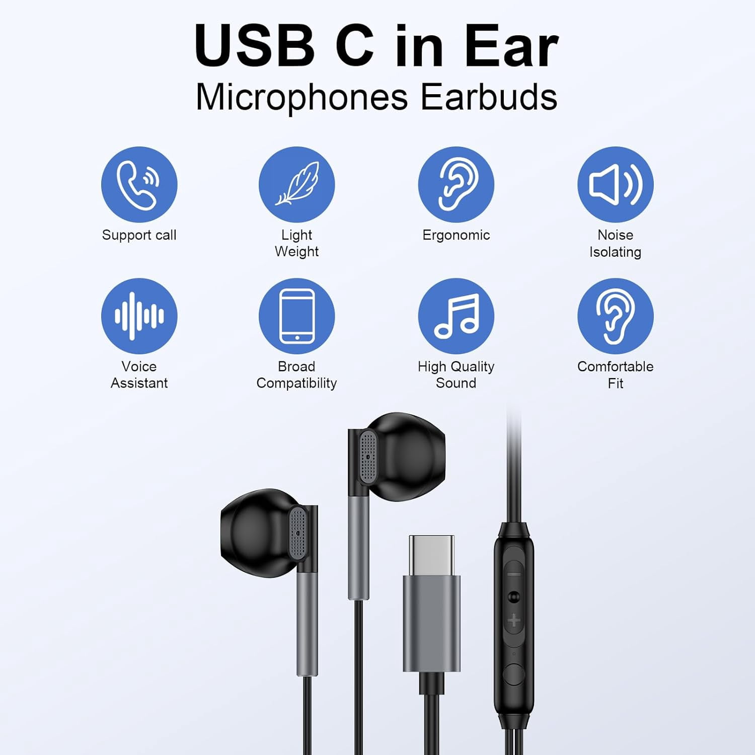 USB C Headphones for Samsung Galaxy A17 5G A16 A56 S25 Ultra S24FE A54 S23 Plus A15 S22+,iPhone 17 Pro Max/Air/16 Plus/16 Pro Max/15,Android Type C Wired Microphone Earbuds Earphones for Pixel 10 9a