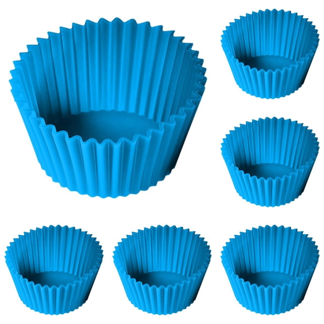 6 Pcs Reusable Silicone Cupcake Baking Cups, Food-Grade Silicone Kitchen Utensils for Baking, Non-stick Muffin Liners, High-temperature Resistant, For Holidays Parties and Festive Baking (Blue)