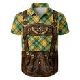 thumbnail image 2 of Men's Bavarian Oktoberfest Button Down Shirt, Lederhosen Print Plaid Short Sleeve Costume Top, 2 of 4