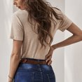 thumbnail image 3 of Camiseta de verano informal cómoda y transpirable con botones y cuello en V de manga corta de punto acanalado para mujeres y niñas, 3 of 5