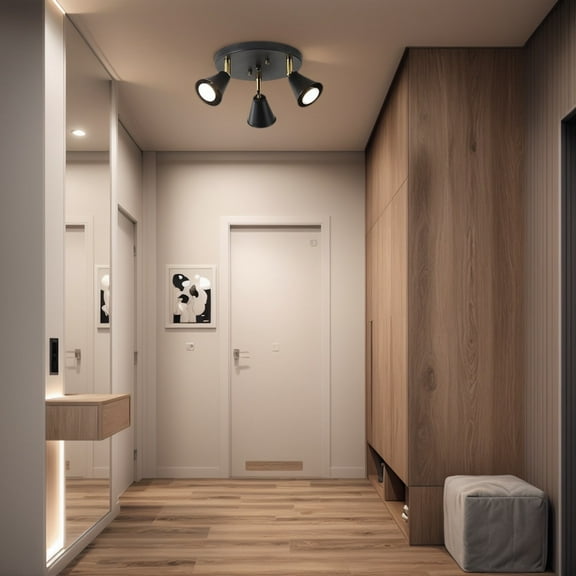 3-Piece Modern Industrial Track Light Set - Adjustable Black Ceiling Spotlights w/ GU10 Bulbs - Flush Mount Kitchen Lighting for Island, Hallway, Dining Room & Office