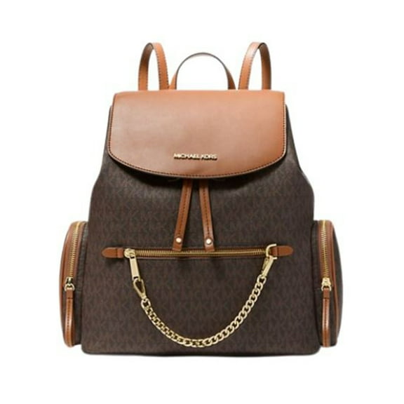 Michael Kors Jet Set Item Large Signature Pvc Chain Backpack Flap Book Bag (Brown Signature)