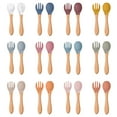 thumbnail image 4 of 2Pcs Food Grade Silicone Tips Baby Feeding Training Spoon and Fork Set with Wooden Handle Toddlers Infant Eat Independently Accessories, 4 of 17