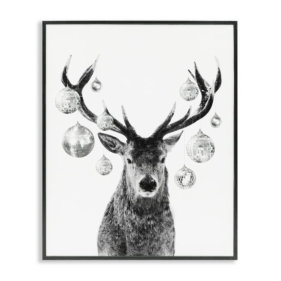 Stupell Industries Deer with Disco Balls Animals & Insects Painting Black Framed Art Print Wall Art, 11 x 14