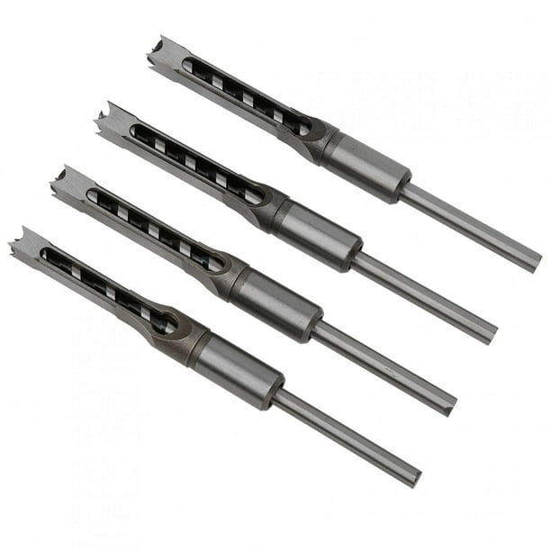 Juego de 4 brocas para taladro de agujeros cuadrados para carpintería, herramientas de perforación de madera de acero con cojinetes de 11 a 12,7 mm