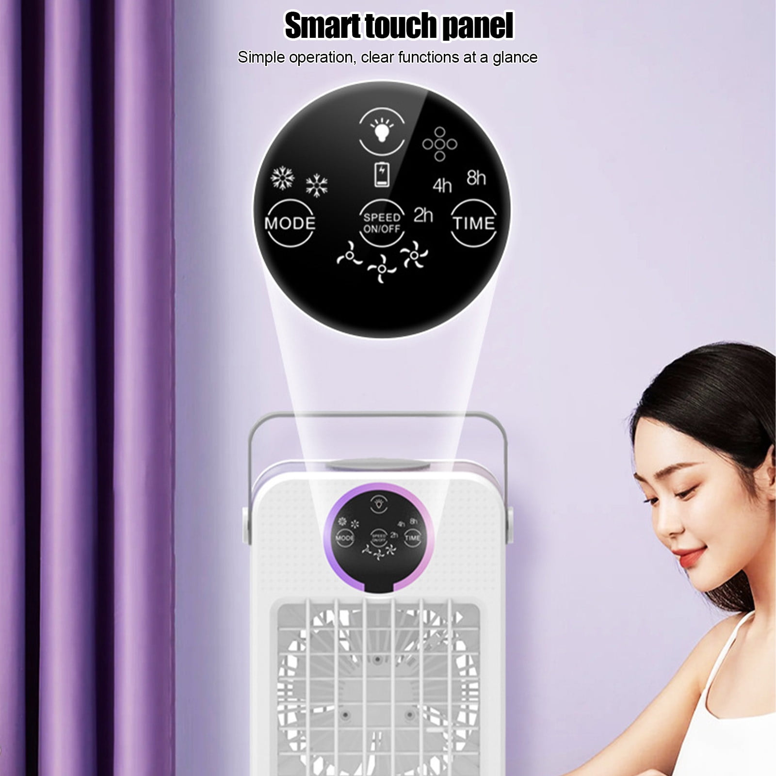 Portable Air Conditioners,3-IN-1 Evaporative Swamp Cooler,Windowless Air Conditioner,3 Speeds,Display Screen Colorful Lights,Smart Remote & Touch Control,for Bedroom,Indoor