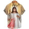 thumbnail image 4 of Camisas hawaianas con estampado 3D de Dios, Jesús, María, para hombre, camisetas casuales de manga corta con estampado 3D, camisetas de gran tamaño, ropa superior, camisas con botones para hombre, blu, 4 of 5