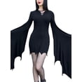 thumbnail image 4 of Womens Bat Wing Long Sleeve Mini Dress Vintage Gothic Hooded Dress Halloween Costumes Party Goth Bodycon Short Dress, 4 of 8