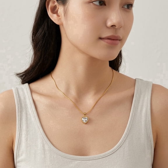 Zen Natural- Women’s Heart Pendant Necklace with Crystal Charm – Elegant Gold Chain Jewelry Gift for Women