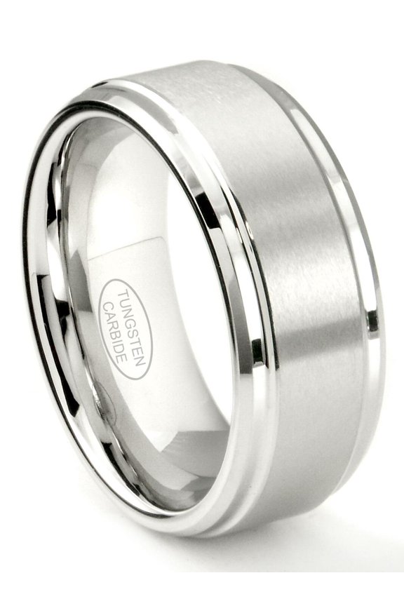 White Tungsten Carbide 8MM Wedding Band Ring With Raised Center Sz 9.5