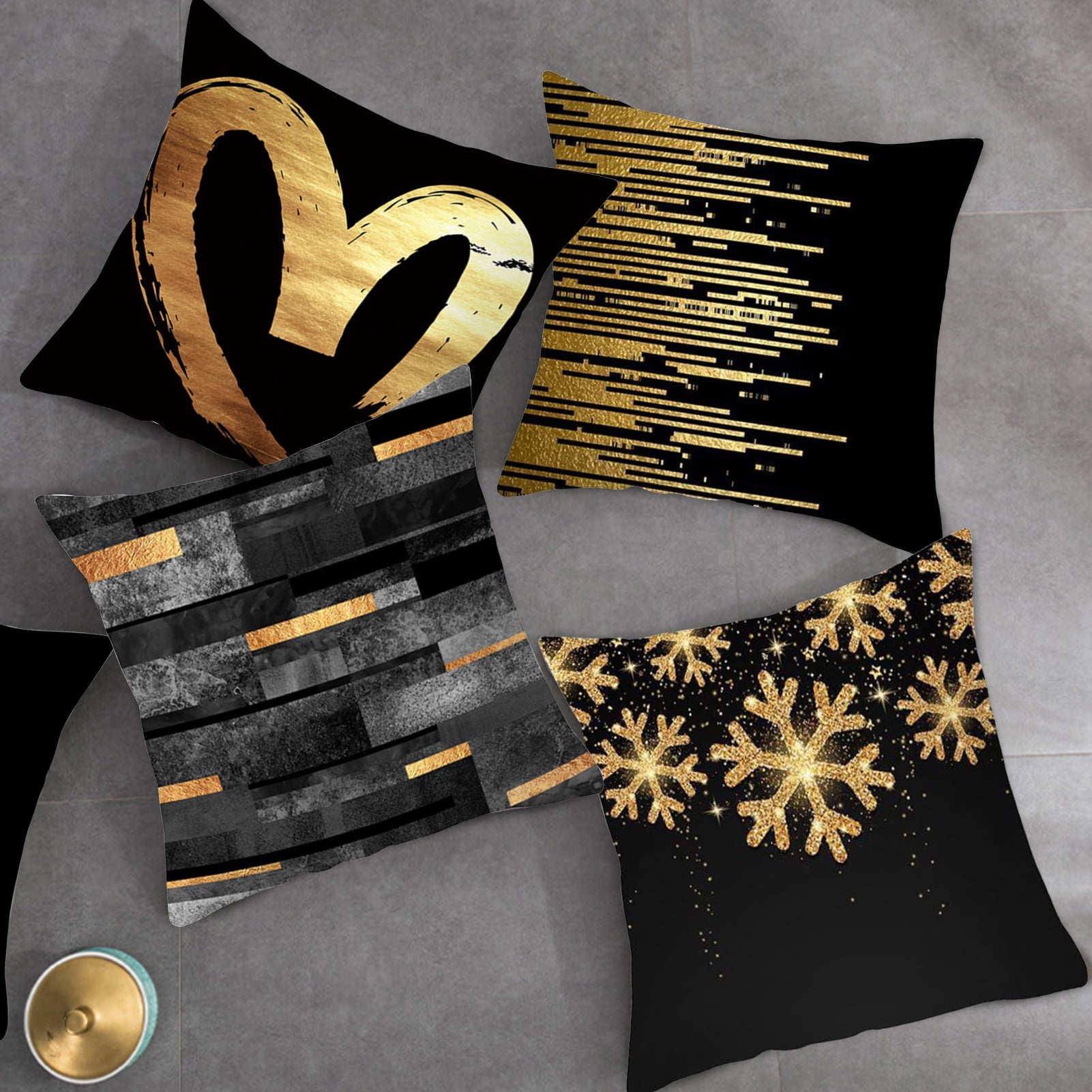 Travelwant Black Throw Pillow Covers,Decorative Black and Gold Pillows