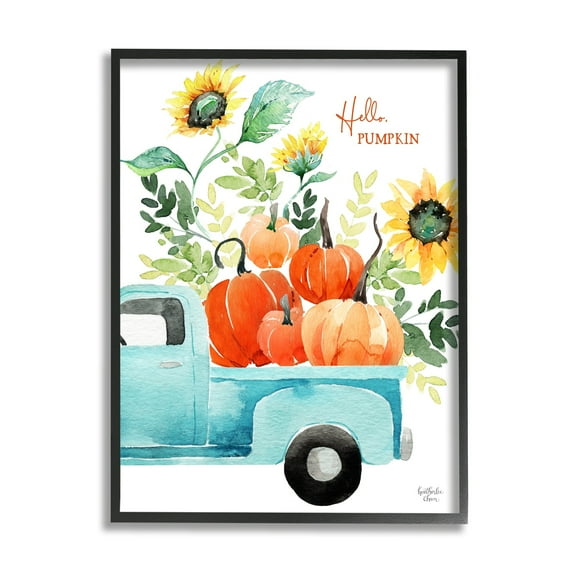 Stupell Industries Hello Pumpkin Autumn Truck Carrying Seasonal Plants Graphic Art Black Framed Art Print Wall Art, Design by Heatherlee Chan
