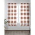 thumbnail image 2 of Sheer Curtains 72 inches Long, Brown Plaid Brown Gradient Line Check Geometric Light Filtering Sheer Window Curtains Rod Pocket Voile Drapes for Bedroom Living Room, 52"W x 72"L 2 Panels, 2 of 7