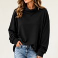 thumbnail image 4 of Women's Turtleneck Waffle Knit Sweatshirts Breathable Pullover Tops Fall Winter Casual Outfits Winter Clothing for Women (Black XL), 4 of 5