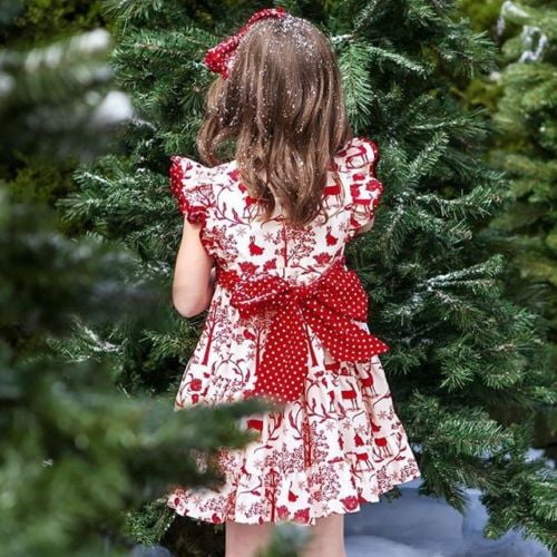 Baby Girl Christmas Dress Toddler Ruffles Sleeve Deer Bowknot