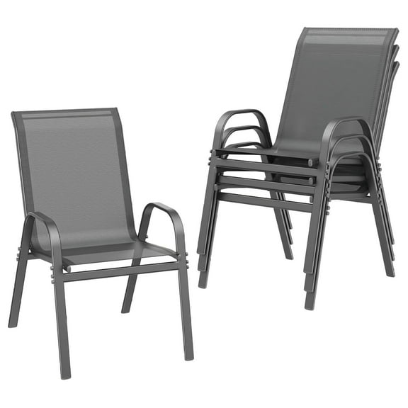 Patio Chairs set of 4, Easy Assembly Stackable Outdoor Dining Chairs with Wide Seat and Sturdy Metal Frame, Breathable All Weather Textilene Outdoor Chairs Set of 4 for Deck, Pool, Porch, Grey