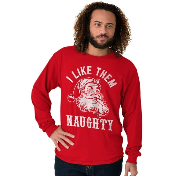 Funny Xmas Santa I Like Them Naughty Men's Long Sleeve Tee T Shirt Brisco Brands M